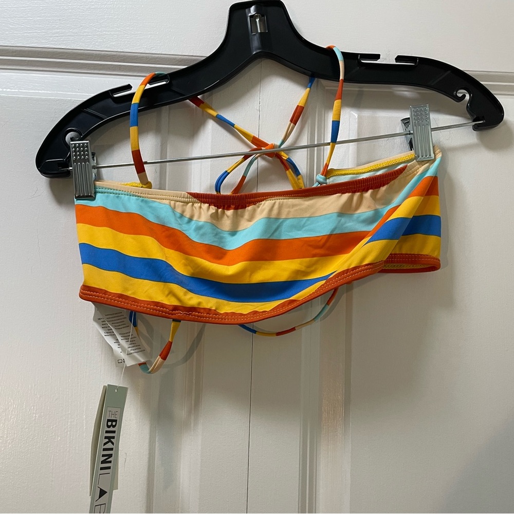 NWT The Bikini Lab Bright Striped Swim Top Women’s Medium Corset Style Straps